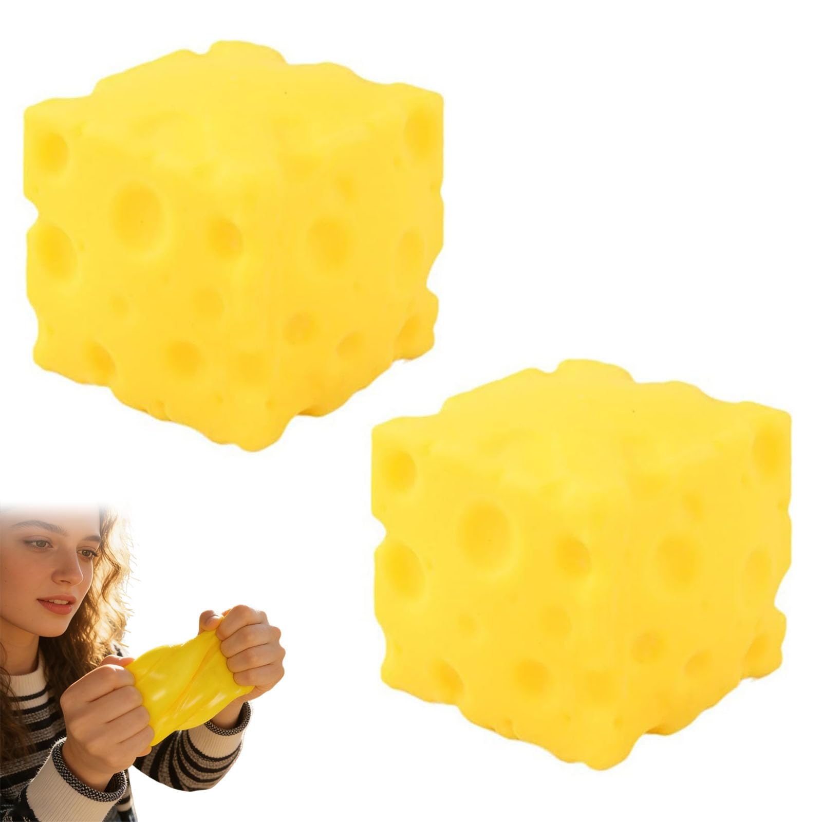 2Pack Cheese Squishy Toy - Super Soft Stretchy Stress Ball, Sensory Fidget Toy for Kids & Adults, Anxiety Relief Desk Decor, Funny Food Theme Easter Gift for Stress Relief