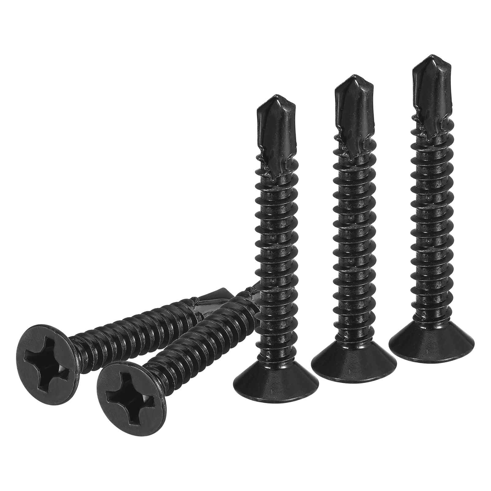 DTGN 100Pcs ST5.5x38mm Self Drilling Screws, 410 Stainless Steel Flat Head Phillips Sheet Metal Screw - Good for Wood to Metal, Furniture - Black — image 1