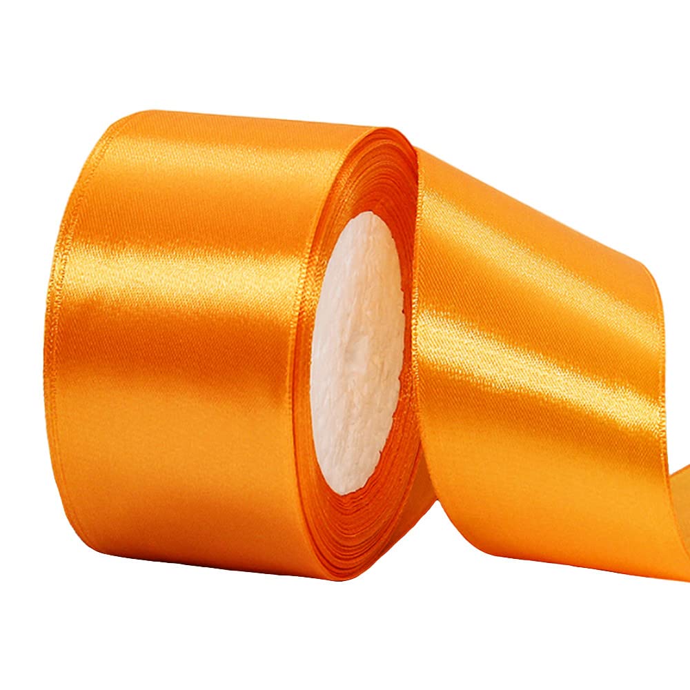 50mm Wide Thick Orange Ribbon for Gift Wrapping,22m 2Inch Large Fabric Satin Ribbon Orange Bow for Gift Wrapping,Ribbons for Crafting,Hair,Bouquets,Wedding Car,Presents,Cake,Christmas Decorations — image 1