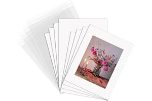 ZBEIVAN 8x10 White Picture Mats with Core Bevel Cut Frame Mattes for 5x7 Pictures with Backing Bags - Pack of 12