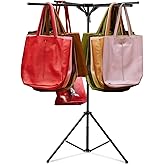 Shimeyao Metal Shopping Bag Rack 51-71 Inch Adjustable Height Heavy Duty Bag Display Stand Holder for Vendors with 4 Foldable Arms for Malls, Boutique, Trade Show, Craft Fairs(Black)