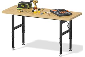 Granper 60" Work Bench with Power Outlets, Adjustable Height Workbench, Heavy-Duty 3000 LBS Capacity Wood Work Table for Garage, Workshop, Office, Home