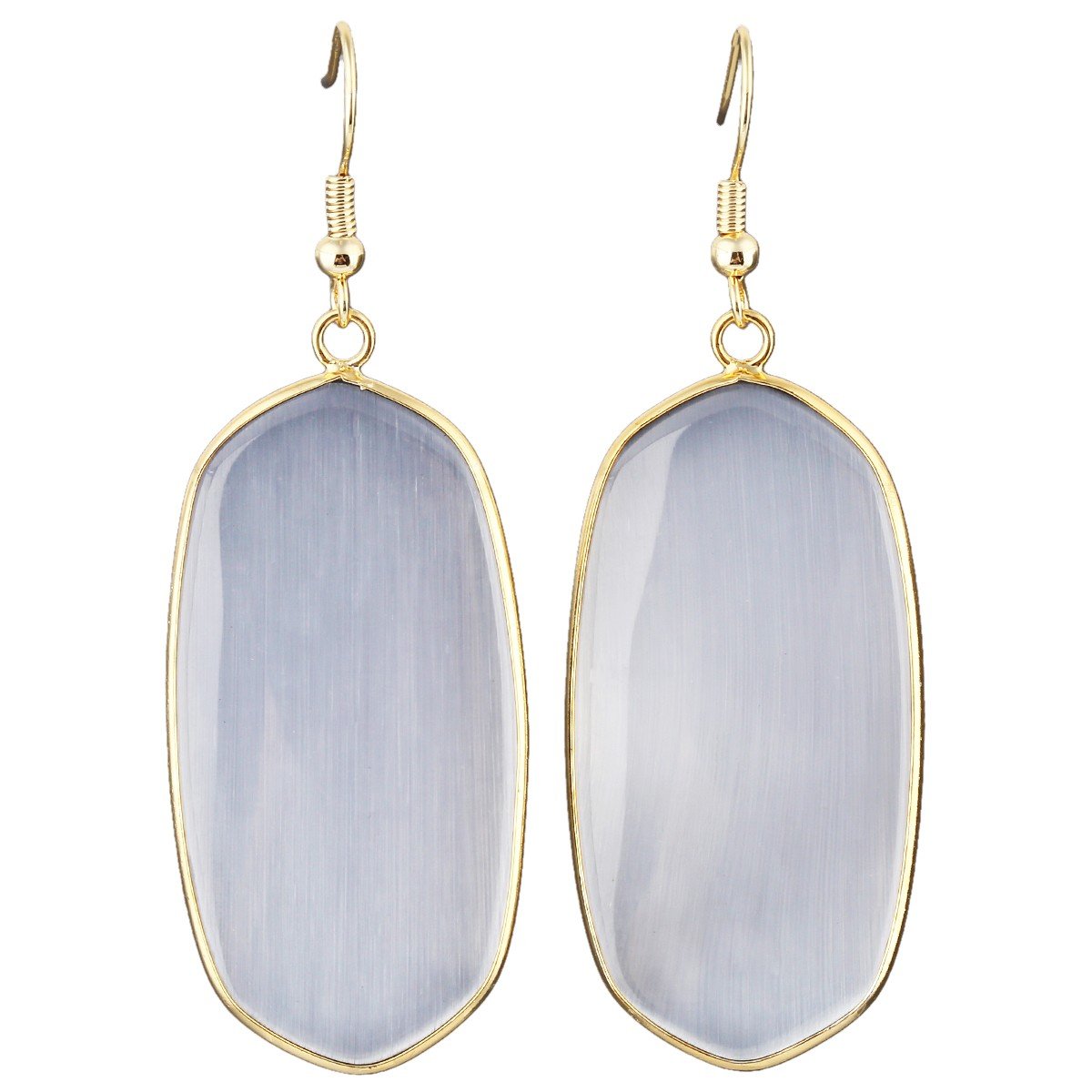 mookaitedecor White Cat's Eye Stone Dangle Drop Earrings for Women,Crystal Hook Earrings Gold Plated Oval — image 1