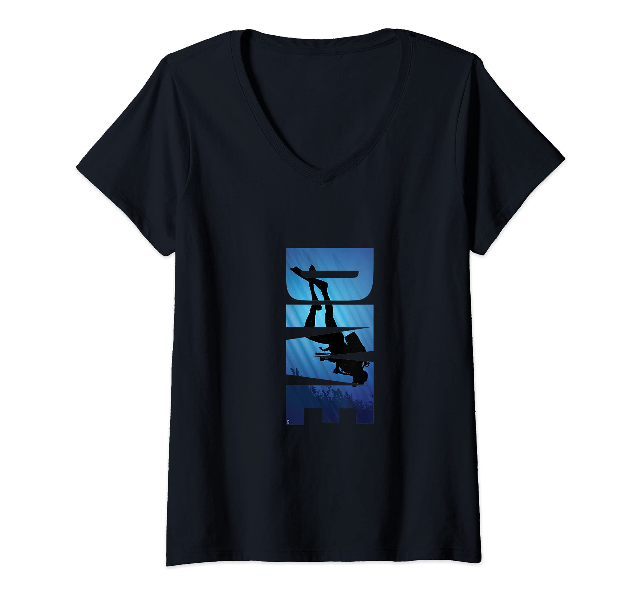 Womens Dive Typography Ocean Scuba Diving Diver Underwater V-Neck T-Shirt