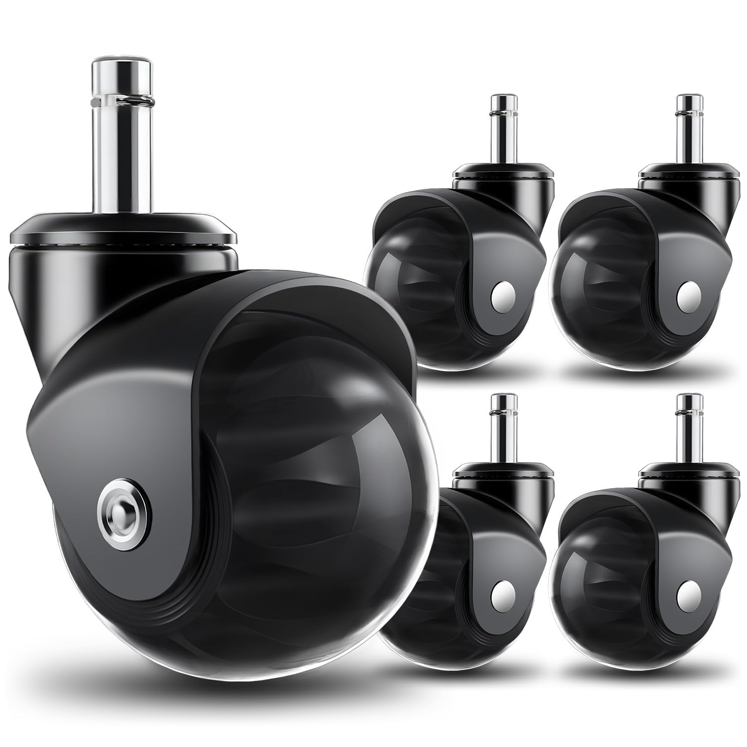 Photo 1 of **PARTIAL SET ONLY 2 WHEELS** RidRed Office Chair Wheels Replacement Heavy Duty 2 Inch Roller Blade Wheels for Carpet Hardwood Floors,Support 2000 LB, Rubber Rollerblade Desk Chair Casters, Standard Stem Universal Fit, Set of 5