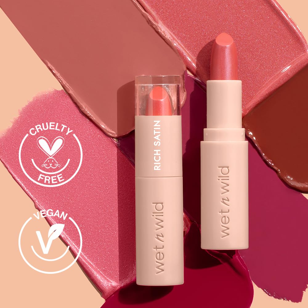 wet n wild Mega Last Rich Satin Lip Color, Rich Creamy Color with Satin Finish, Infused with Vitamin E & Moisturizing Argan Oil, Lightweight, Silky-Smooth, Vegan & Cruelty-Free - Hush Lil' Beige