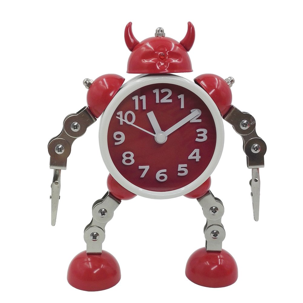Gigibon Alarm Clock Robot, Kids Gift Cute&Fun, Battery-operated,to Move/Twist Legs & Arms for Many Poses, Gift to Children (1, Red)