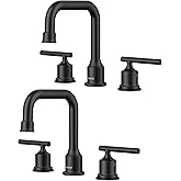 3 Hole Bathroom Faucet Black: WOWOW 8 Inch Bathroom Sink Faucet Widespread, Two Handle Vanity Taps with Pop-up Drain and Supply Lines, 360 Swivel Lavatory Tap High Arc Modern (2 Sets)