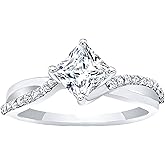 ZLAEBL 1.15 Carat (ctw) Princess Cut Moissanite Engagement Rings for Women 925 Sterling Silver Ring Women's Platinum Plated Silver Ring Twisting Moissanite Rings for Women Twisted Wedding Band