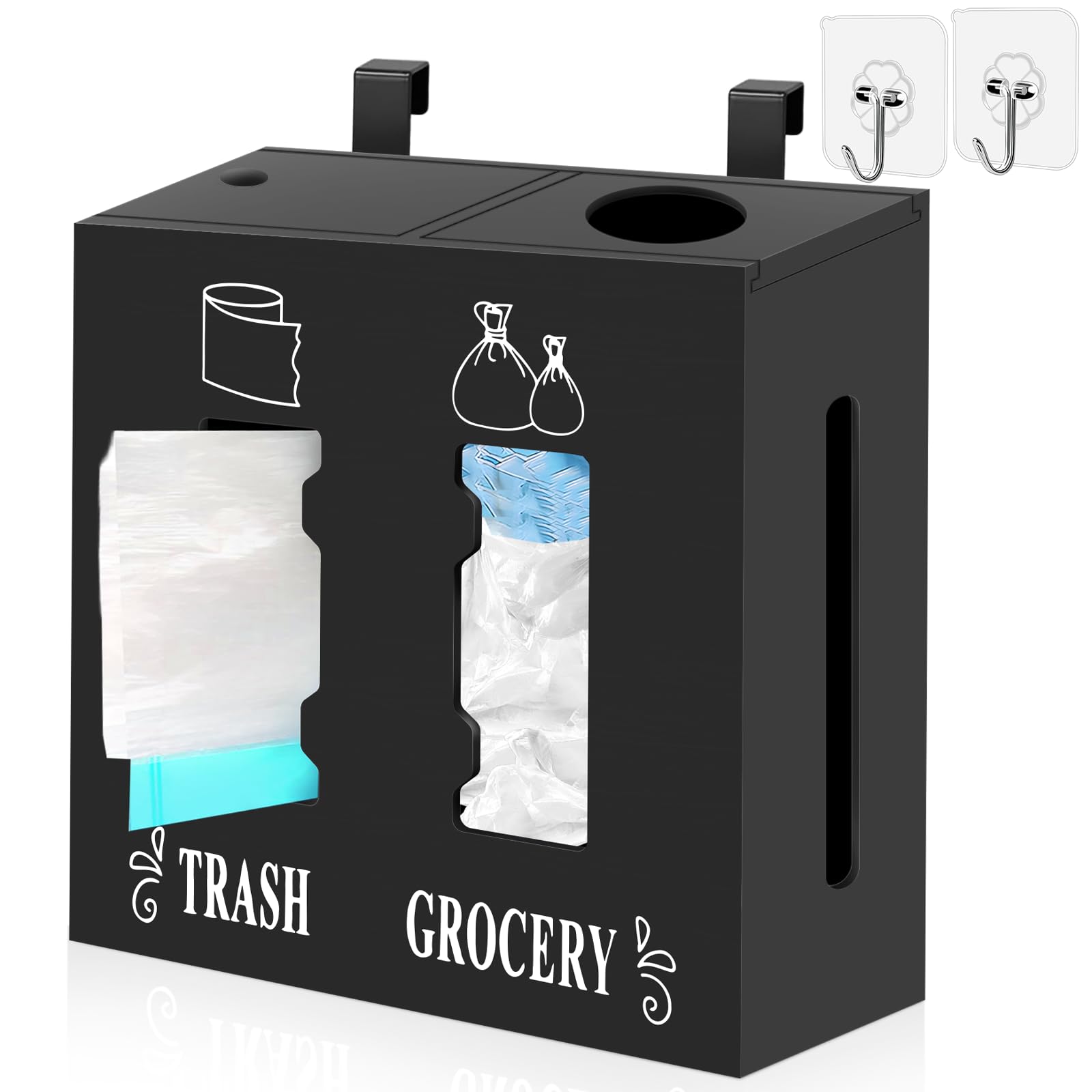 Photo 1 of 2 in 1 Trash Bag Dispenser and Grocery Bag Holder, Large Wooden Trash Bag Holder,Trash Bag Dispenser for Grocery Bags and Plastic Bags,Kitchen Cabinet Under Sink Organizers and Storage