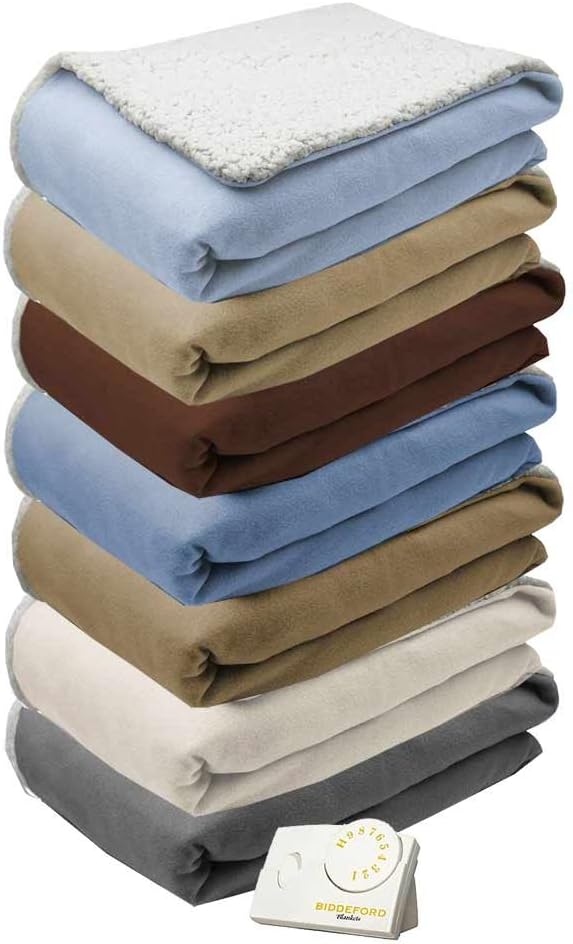 Biddeford Comfort Knit Natural Sherpa Electric Heated Blanket Full Brick Red: Home & Kitchen