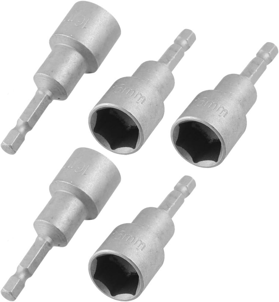Sourcingmap 5 Pcs 1/4" Shank 16mm Hex Socket Spanner Nut Setter Driver Bit Power Tool, Gray, Variety pack