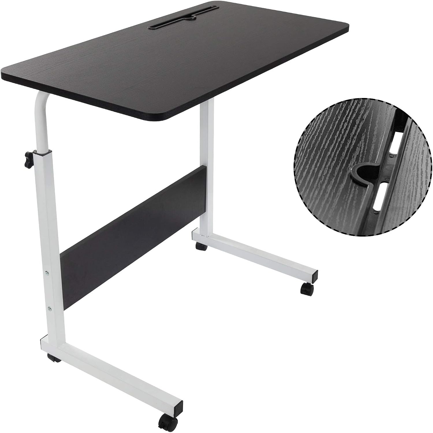 GRANDMA SHARK 80 × 40 cm Computer Desk, Gaming Desk, Rolling Table Bed Sofa for Laptop Height Folding Table with 4 Wheels (Black)