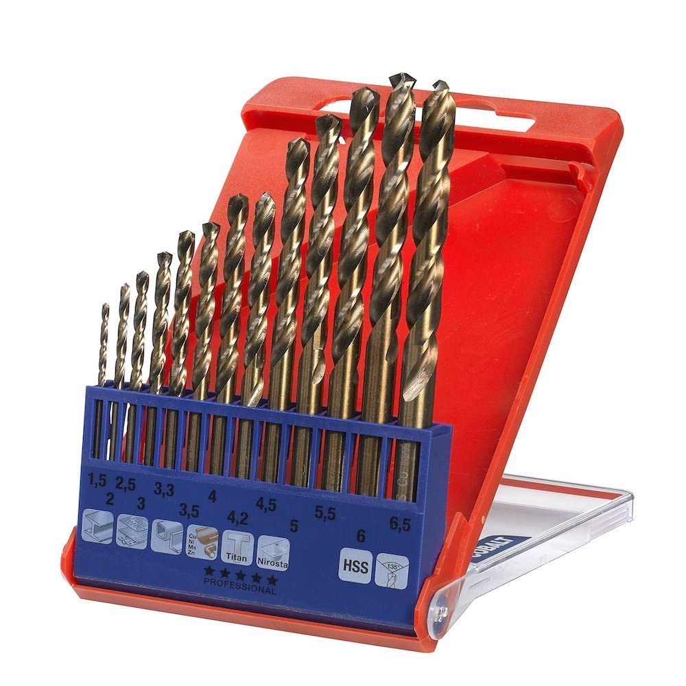 Kwb HSS-E Metal Drill Bit Set - Drill Bit Set, 13 Pieces, Ø 1.5 to 6.5 mm (Pitch 0.5 mm) as Well as 3.3 and 4.2 mm
