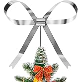 HMASYO Christmas Tree Topper Bow, 10.5 Inch Large Silver Metal Bow Tree Topper with Spiral Base for Holiday Xmas Party Christmas Tree Top Decorations (Silver)