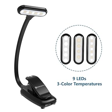 Buchlampe LED, YUNLIGHTS 9 LED Leselampe Buch Klemme USB Wiederaufladbar, Einstellbare Helligkeit 360° LED Klemmleuchte mit K