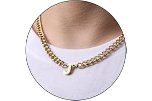 DuoDiner Initial A-Z Cuban Link Chain Necklace for Men Women Letter Pendant Stainless Steel 6.5mm 18+2 Inches Jewelry Gift