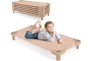 DORTALA Stackable Toddler Daycare Cots, Pack of 6, Stackable Sleeping Nap Cots for Kids w/Easy Lift Corners, Children Preschool Nap Cots for Nursery, Classroom, Naptime, Sand
