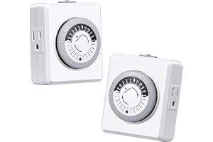 DEWENWILS 24 Hour Cycle Plug-in Mechanical Timer 2 Pack, Indoor Timer for Electrical Outlets, 30-Minute Intervals, Dual 3 Prong Outlets, 125V 15A for Christmas Lights, Room Lights, ETL Listed