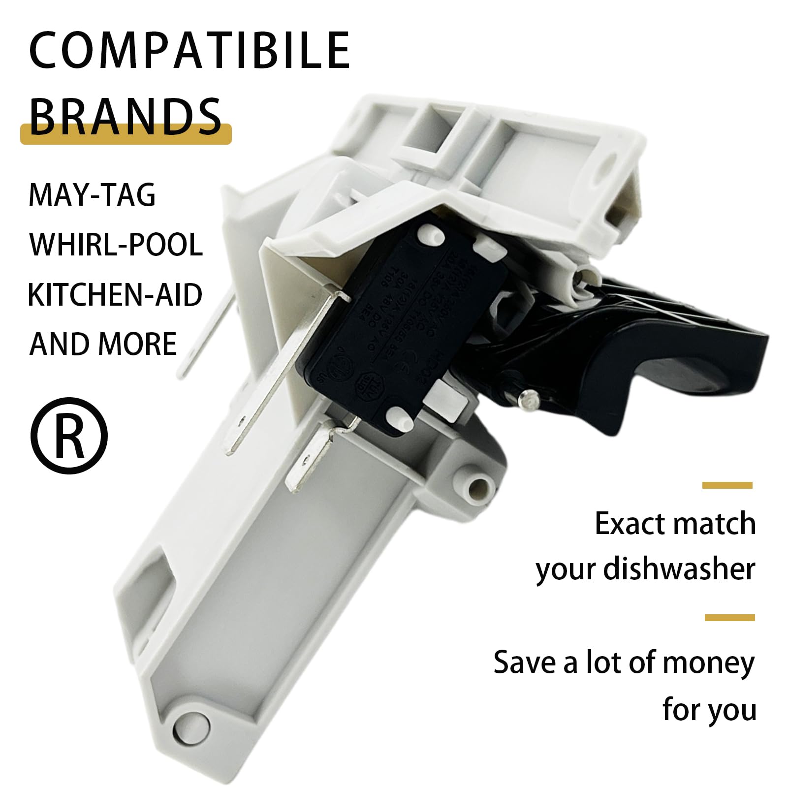 WPW10130695 Dishwasher Door Latch Handle Black Fits Whirlpool maytag W10862259 WPW10275768 WPW10130694 W10130695 maytag Quiet Series 200 Door Latch