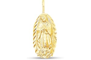 SONIA JEWELS Small 14K Yellow Gold Diamond-Cut Religious Our Lady Of Guadalupe Virgin Mary Pendant Miracle Medal Charm (17x9 mm) (3/4" height) - Jewelry Gifts For Women Wife Mom Gifts For Men Husband Dad