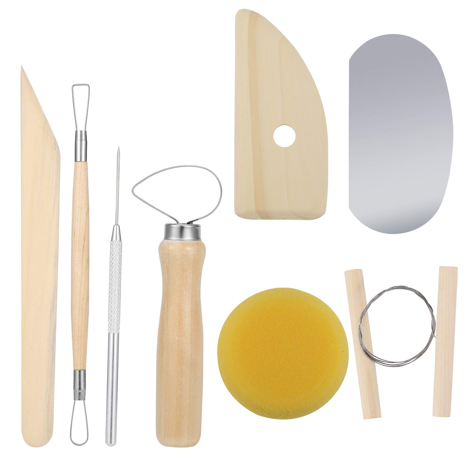 Heyu-Lotus 8 Pcs Pottery Sculpting Tool Set, Wood and Metal Pottery Clay Modeling Tool Complete Pottery Tool Set Beginners Ceramic Clay Tools for Pottery, Ceramics Sculpture, Carving Design