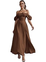 KUTUMAI Women's Summer Off Shoulder Maxi Dress Puff