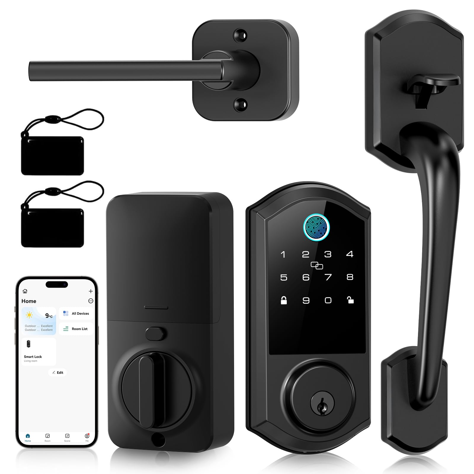 Photo 1 of **PARTS ONLY** Smart Front Door Lock Set – Firstriver Keyless Entry Door Locks with Handle, Fingerprint Deadbolt with Keypad Bluetooth App Control Electronic Auto Locks, Works with Alexa & Google Assistant, Black