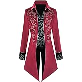 Men's Steampunk Jacket Gothic Medieval Vintage Court Tailcoat Halloween Costumes (3XL,Burgundy)