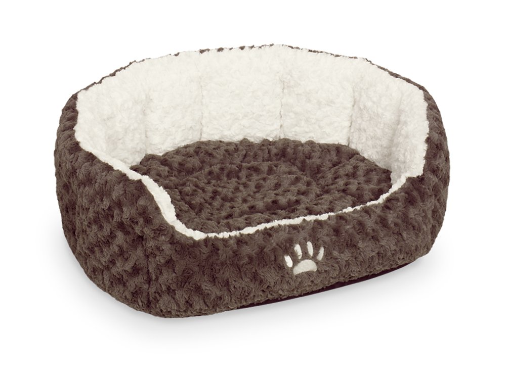 Nobby Padded Plush Oval Bed with Reversible Cushion Neiku, 45 x 40 x 19 cm, Brown/ White
