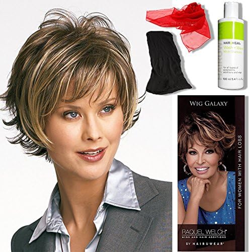 Bundle - 5 items: Boost by Raquel Welch Wigs, Chiffon Scarf, Hairuwear Synthetic Shampoo, Hairuwear Hairloss Booklet, Wig Cap Liner, Color Chosen: R14-25