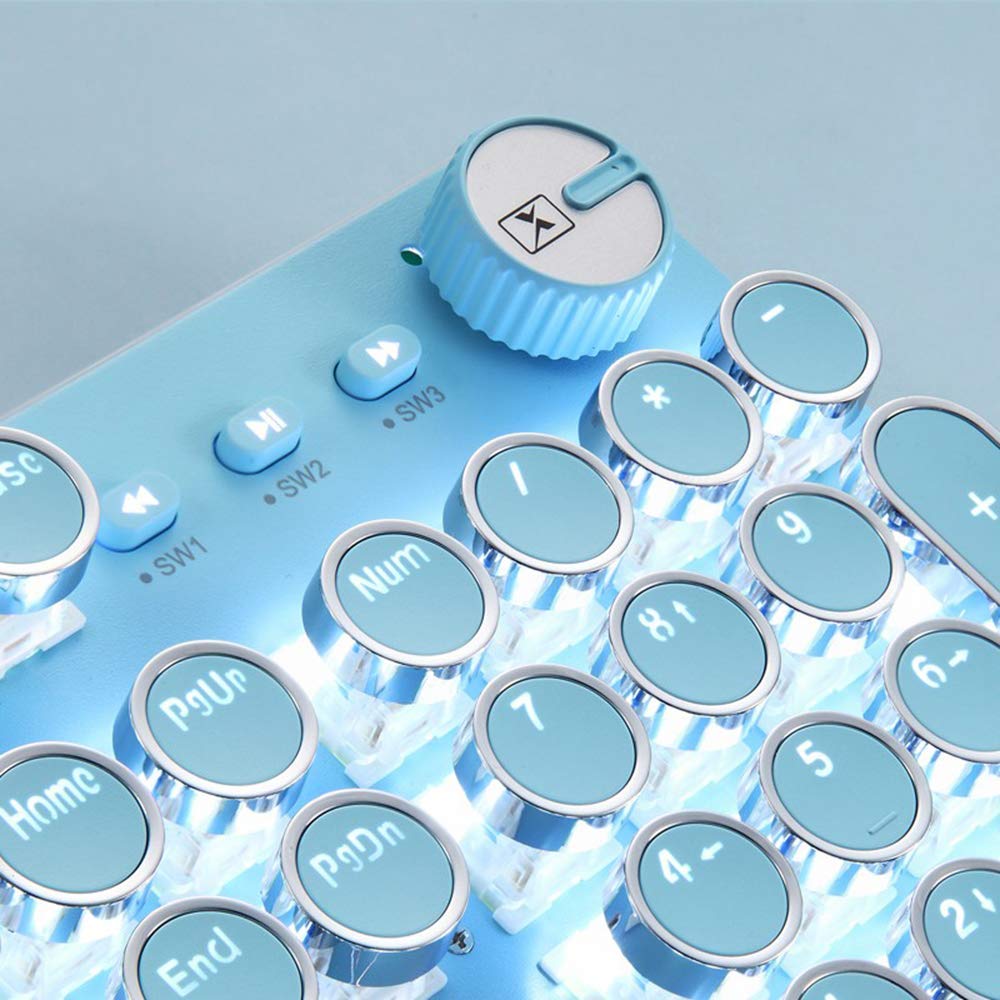 Basaltech Mechanical Gaming Keyboard and Mouse Combo, Retro Steampunk Vintage Typewriter-Style Keyboard with LED Backlit, 104-Key Anti-Ghosting Blue Switch Wired USB Metal Panel Round Keycaps, Blue