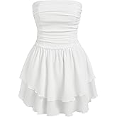 CIDER Women's Summer Cocktail Dress - Tube Ruched Ruffle Mini Dress