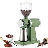 Huanyu 60mm Flat Burr Coffee Grinder, Retro Cream Green for Home Cafe | Stainless steel burr, 8 precision grind settings, 250g hopper, magnetic anti-splash outlet, sifting cup, for home cafe, 200w