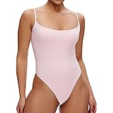 NANJI Spaghetti Straps Bodysuit for Women - Slim Fit Scoop Neck Thong Body Suit, Stretch Double Lined Tops, Casual Going Out