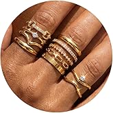 Myofeng Stackable Gold Rings for Women Non Tarnish 14k Gold Plated Rings Cubic Zirconia Thin Thumb Stackable Ring Set Dainty Statement Engagement Rings for Women Size 5-10