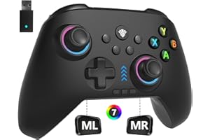 YUYIU 2.4G Wireless PC/Switch Controller with RGB Lighting/Programming Keys/Hall Joysticks/Hall Triggers/Vibrations,Three-Mode Switch Controller,Plug and Play Work for Windows PC, Android, Switch, Steam,TV