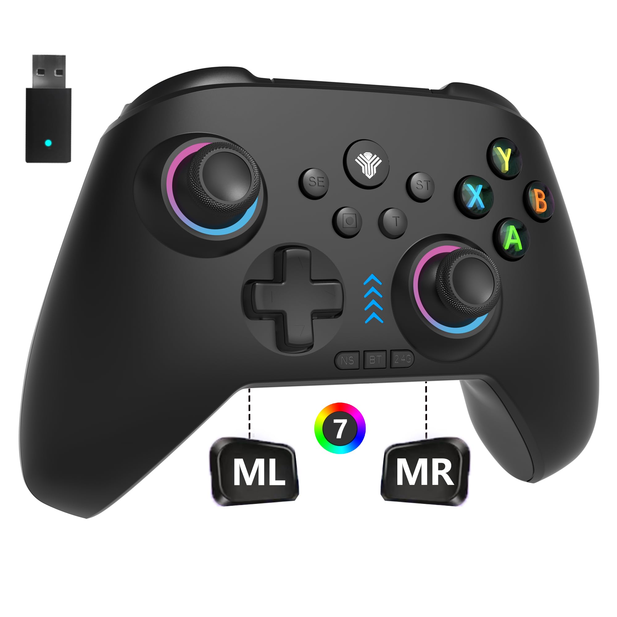 Photo 1 of 2.4G Wireless PC/Switch Controller with RGB Lighting/Programming Keys/Hall Joysticks/Hall Triggers/Vibrations,Three-Mode Switch Controller,Plug and Play Work for Windows PC, Android, Switch, Steam,TV
