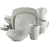 Gibson Home Zen Buffet Porcelain Dinnerware Set, Service for 4 (16pcs), White (Square)