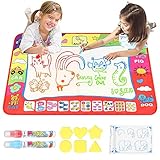 D-FantiX Kids Water Doodle Mat,Large Water Drawing Mat 4 Colors Writing Painting Toddlers Doodle Board Pad with 2 Magic Pen for Girls Boys Educational Gift 31.4 x 23.6in