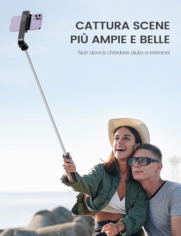 Bastone Selfie Treppied 106CM, ANXR Treppiede Smartphone con Telecomando Staccabile Compatibile con iPhone 15 14 13 Samsung Android Gopro