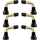 PVR70 Tubeless Tire Valve Stem, Tire Valve Curved Bent 90 Degree Angled, Brass Stem, Tire Rubber Nozzle Core Compatible with Tubeless Tire Rim, Motorcycle, Scooter, ATV (Pack of 6)