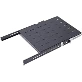 GlobalRack 1U Sliding Shelf,22-27" Adjustable, Double-Sided, Soft-Close | 1U Sliding rack | rack drawer | Quiet steel ball bearing slides | Soft-close damping | Supports 250 lbs | Heavy-gauge steel