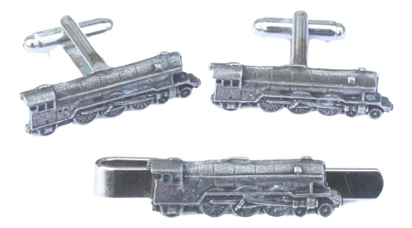 Steam Train Cufflinks and Tie Bar Slide Train Gift Set