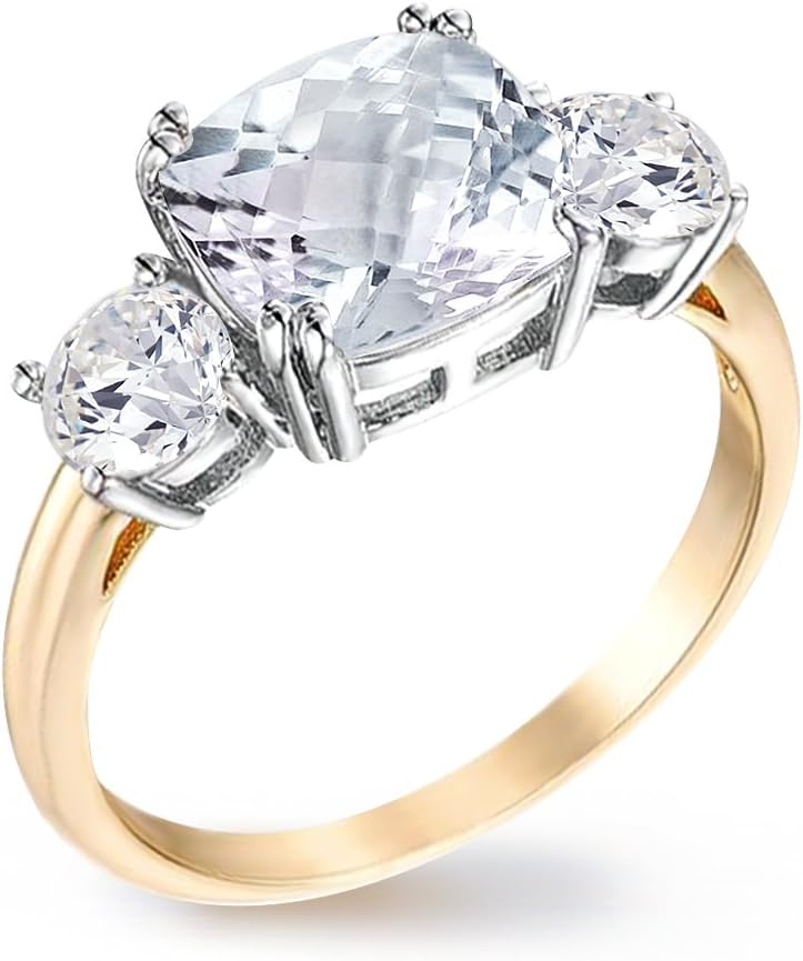 Samie Collection 3.67ctw Cushion AAA CZ 3 Stone Meghan’s Engagement Ring for Women Inspired by Princess Royal Wedding Promise Ring Band in 18K Gold Plating, Size 5-10