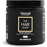 WelleCo The Hair Elixir Vegan Hair Care Supplement with Biotin, Iron, Zinc & Rhodiola, Promotes Hair Growth & Thickness and Helps Reduce Breakage, Gluten Free Hair Skin and Nails Vitamins, 60 Capsules