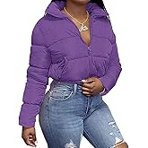 Ebifin Womens Cropped Lightweight Quilted Jackets Full Zipper Warm Coats Winter Stand Collar Drawstring Outerwears
