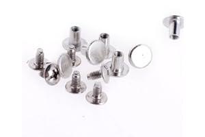 RUBYCA Round Flat Head Chicago Screws Buttons for Leather Crafting, 1/4 Inches (6mm) Repair Screw Post Fastener, Metal Nail Rivet Studs, Silver, 30 Sets, Diameter 5/16 Inches (8mm)