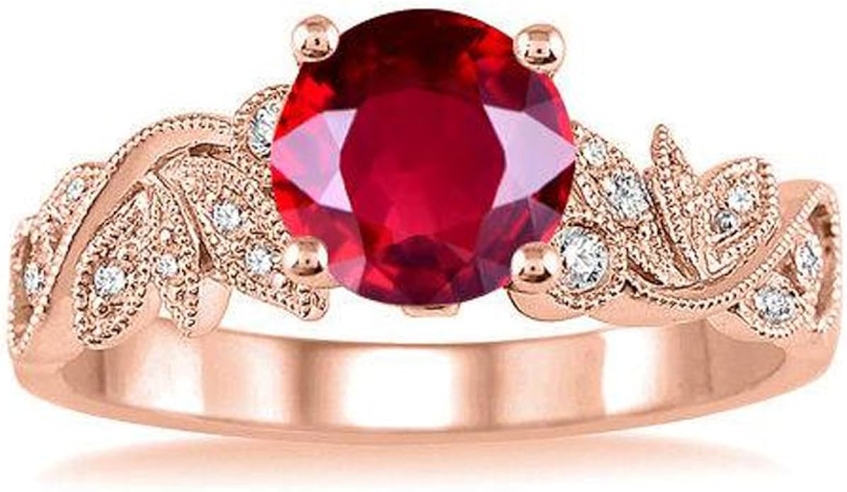 Amazon 期間限定sale アンティークヴィンテージデザインレッド1 25カラットルビーとダイヤモンド婚約指輪10 Kローズゴールドの女性on Sale リング 通販