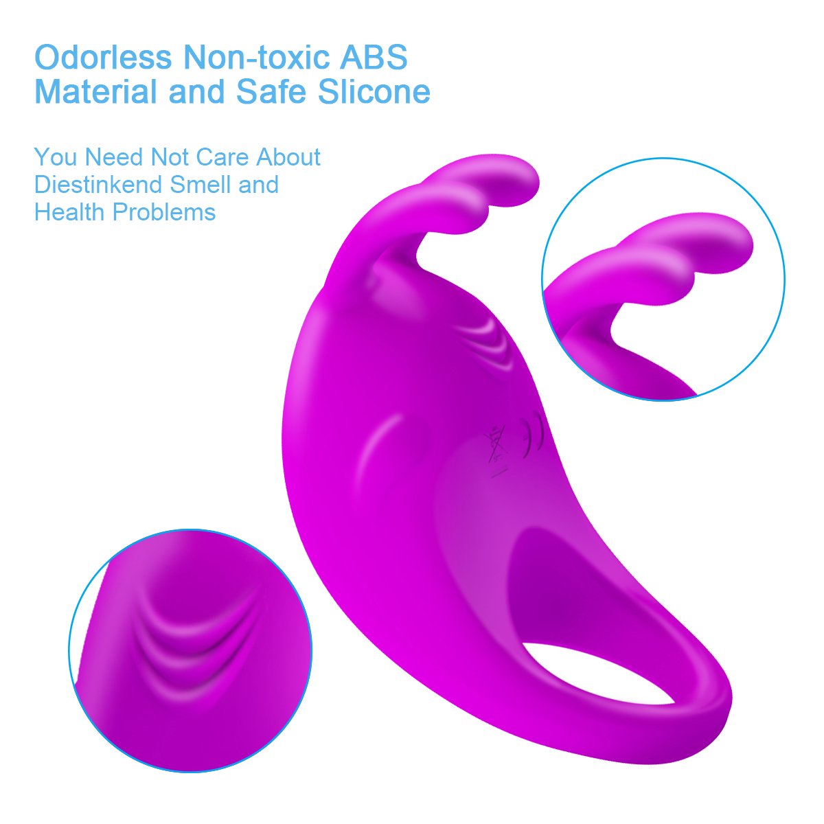 Silicone Vibrating Ring Rabbit Vibrator Cordless Rechargeable Wand Massager (Purple)